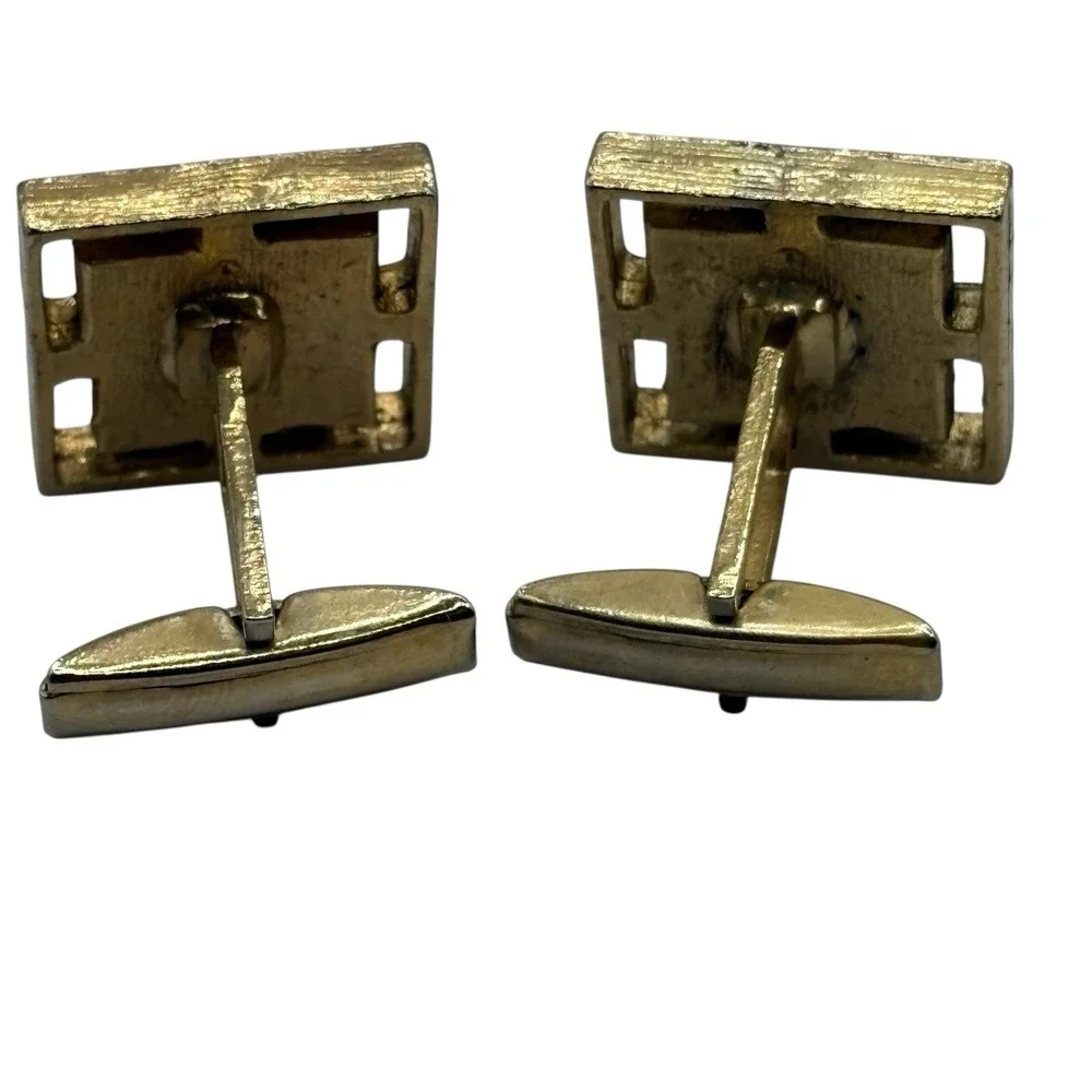 Vintage Cufflinks Roman Trojan Greek‎ Soldier Gold Tone Black Center Open Frame